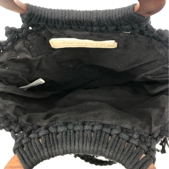 Danielle‎ Nicole Black Fringe Macrame Crochet Boho Hippie Crossbody Satchel Bag - Picture 6 of 7